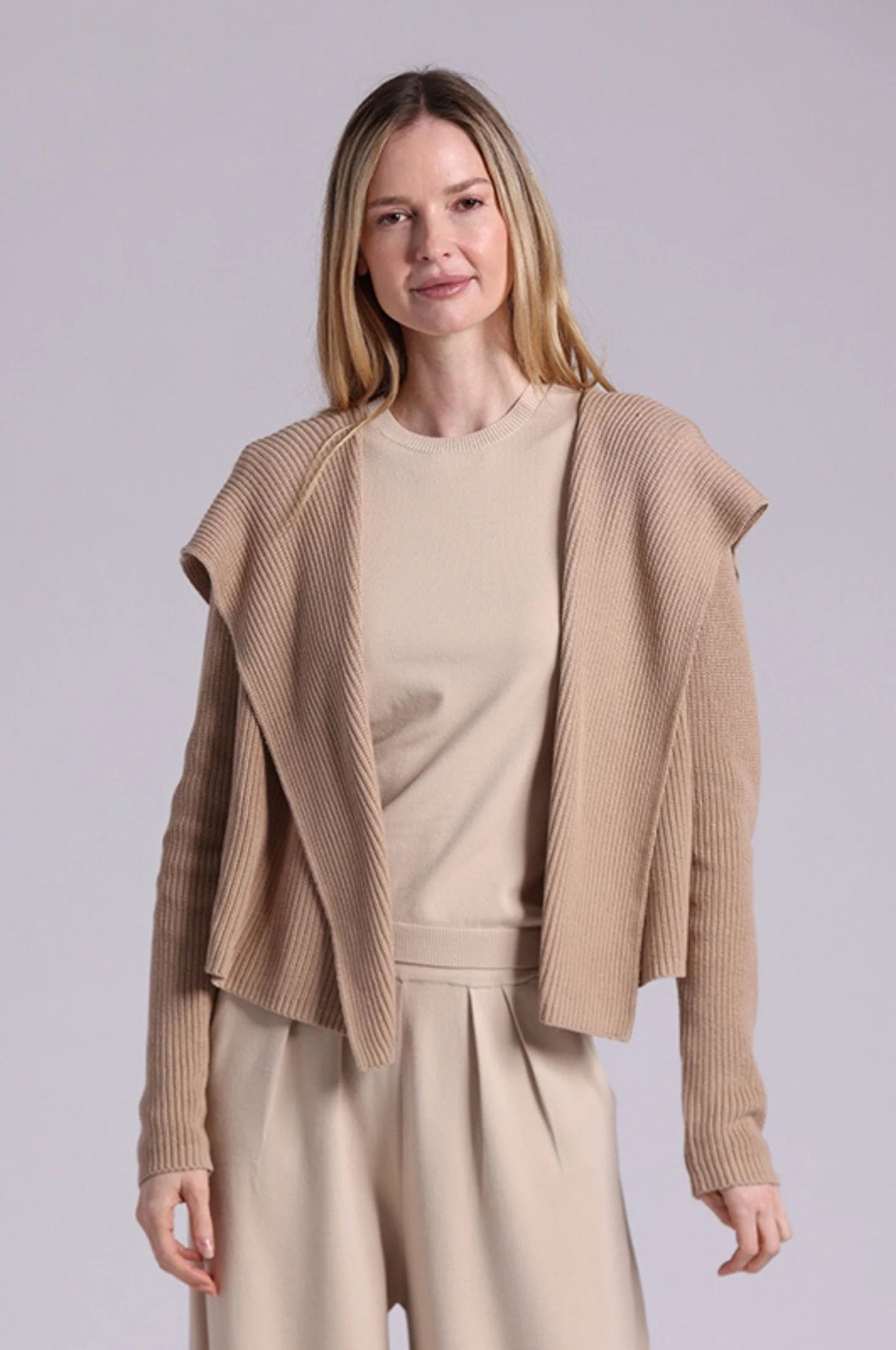 Cotton Shaker Hooded Flyaway Cardigan - Brown Sugar