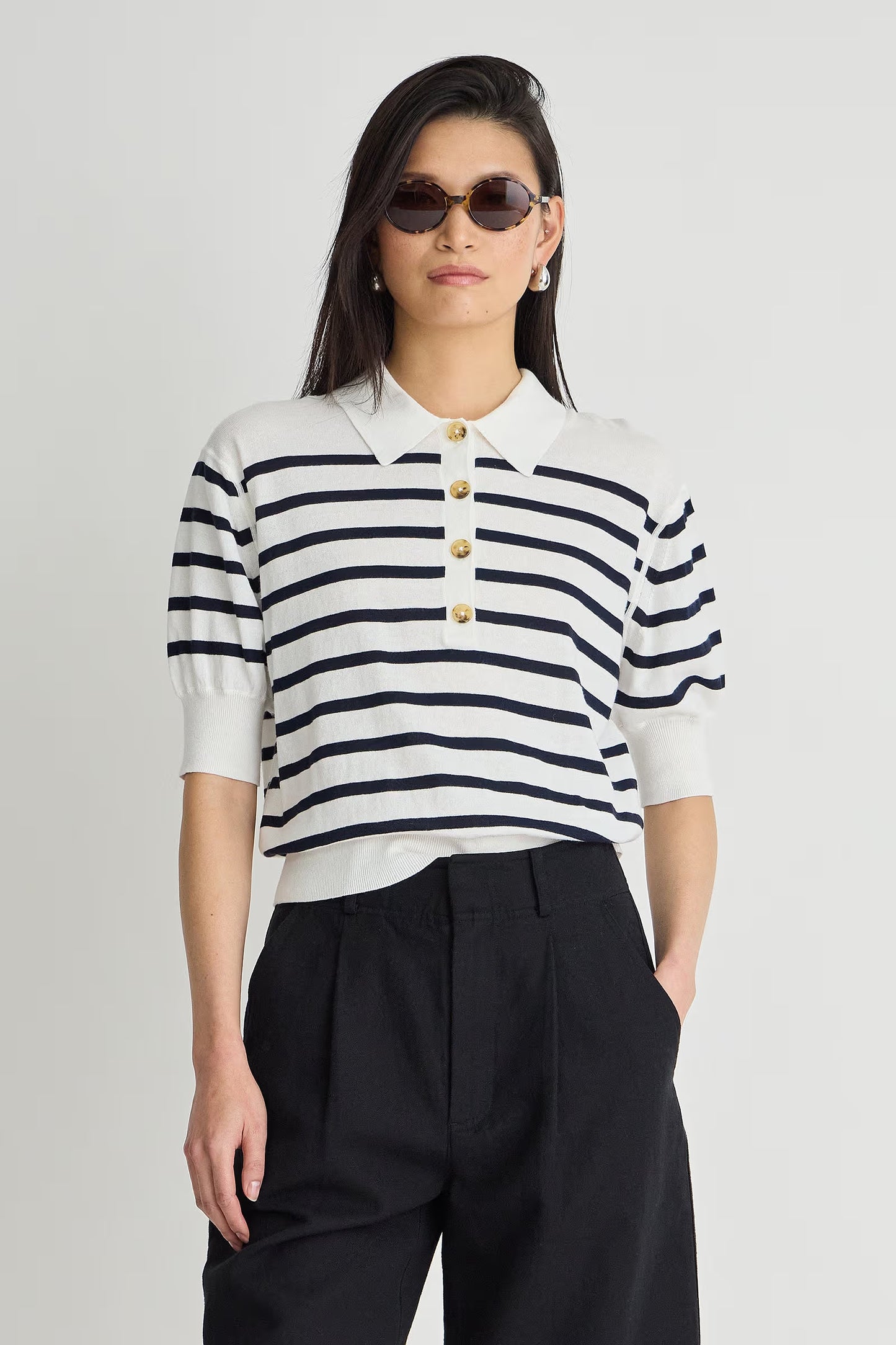 Oda Polo - Cream & Midnight Stripe
