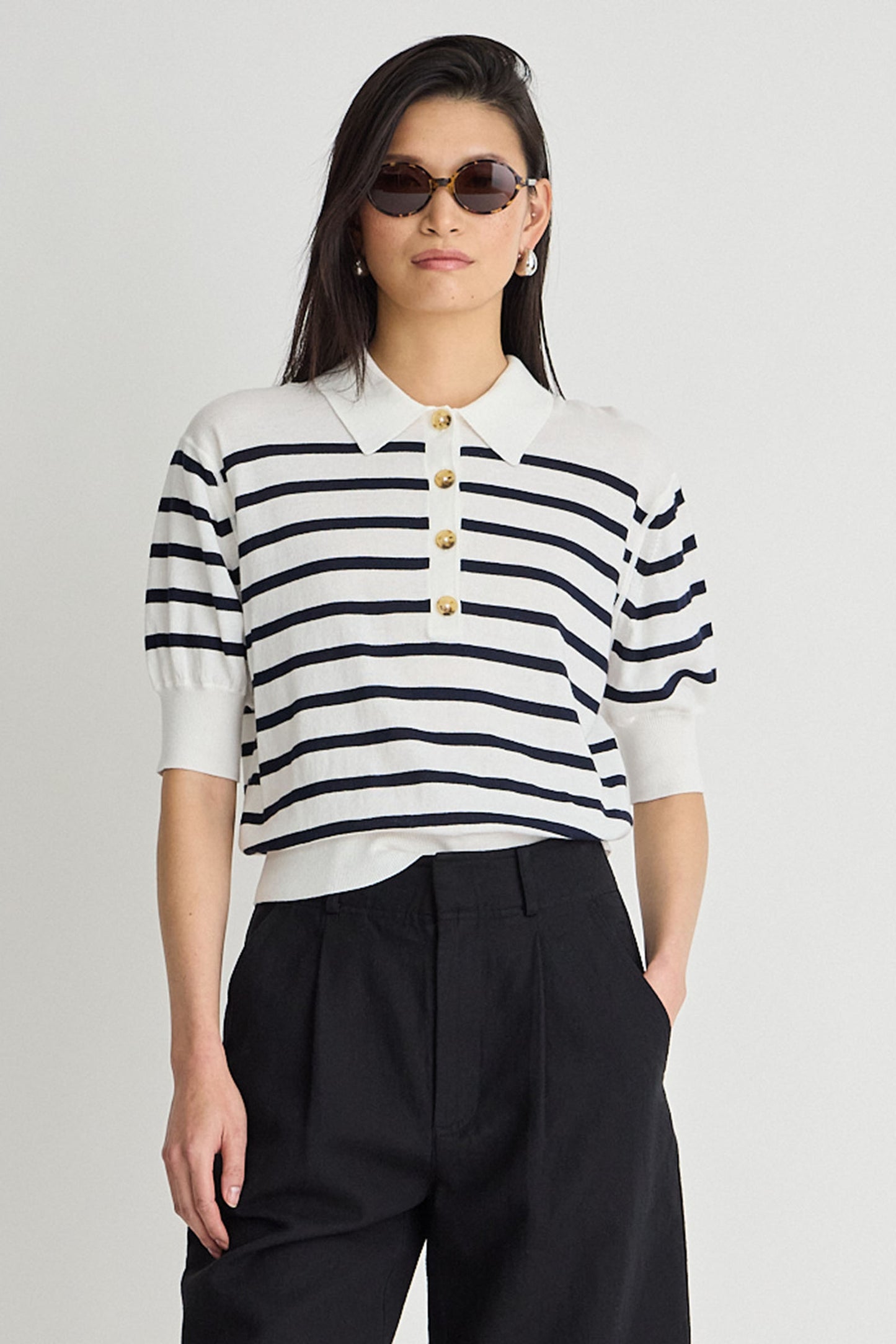 Oda Polo - Cream & Midnight Stripe