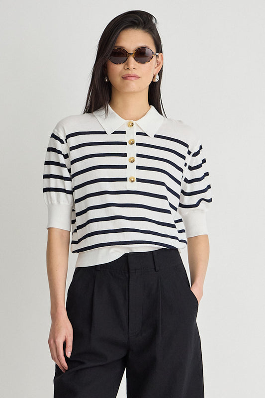 Oda Polo - Cream & Midnight Stripe