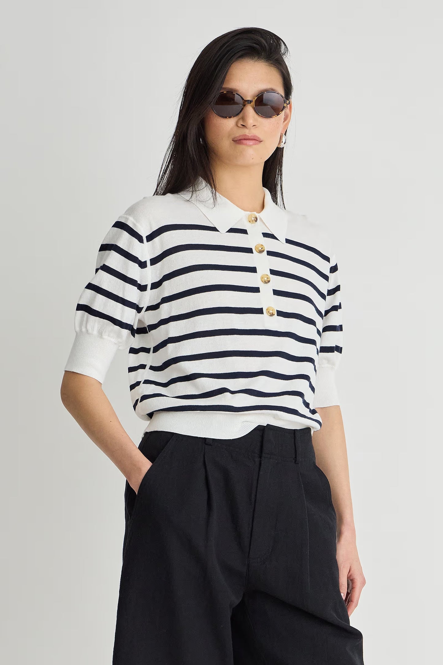 Oda Polo - Cream & Midnight Stripe