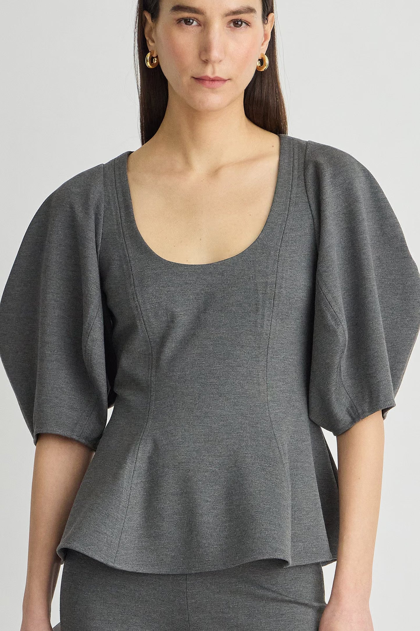 Bebe Ponte Peplum Top - Heather Grey
