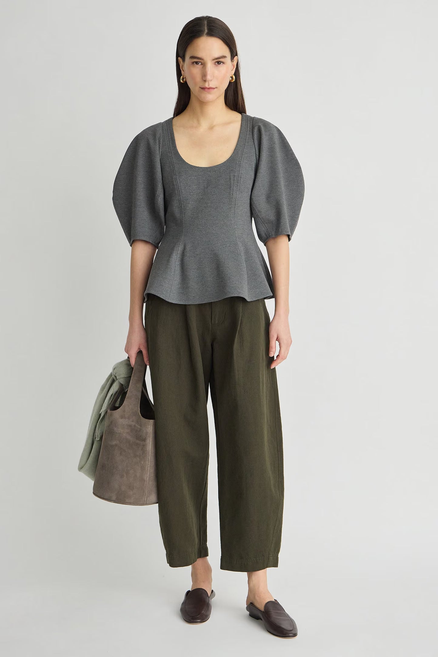 Bebe Ponte Peplum Top - Heather Grey