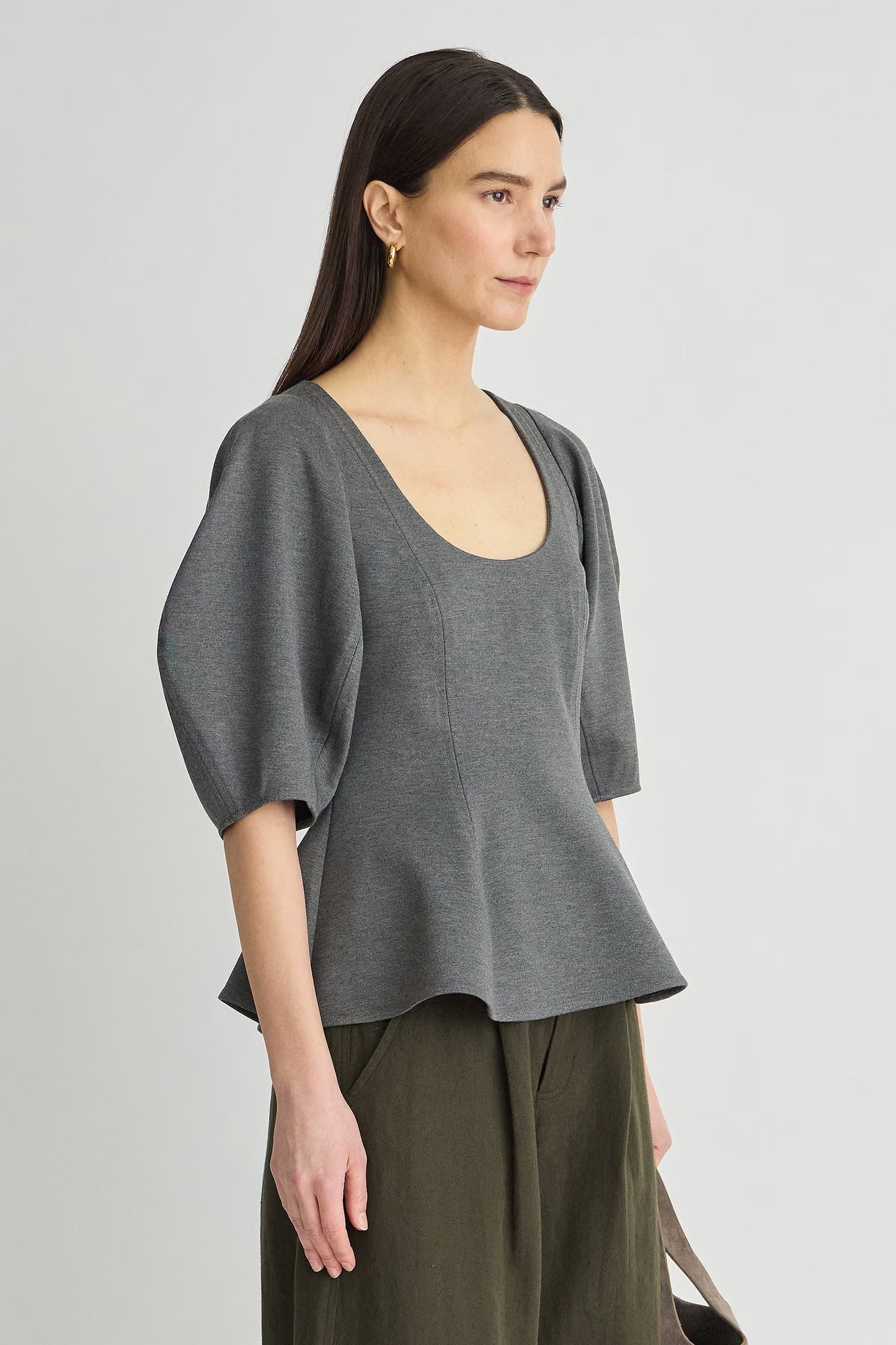 Bebe Ponte Peplum Top - Heather Grey