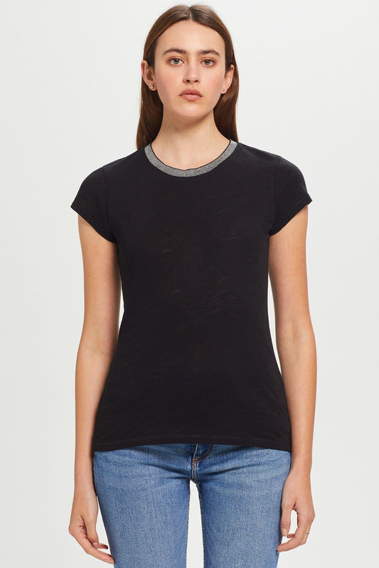 Metallic Trim Short Sleeve Tee - Black