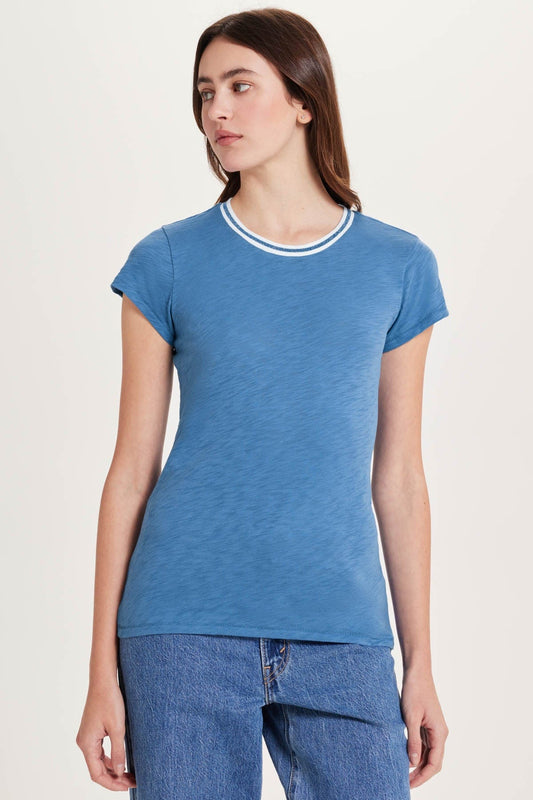 Short Sleeve Metallic Tipped Ringer Tee - Riverside