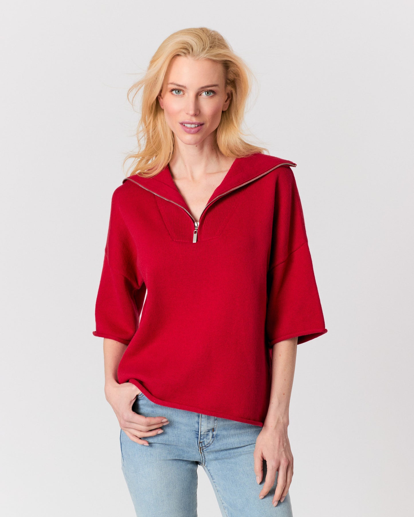 Quarter Zip Sweater - Red