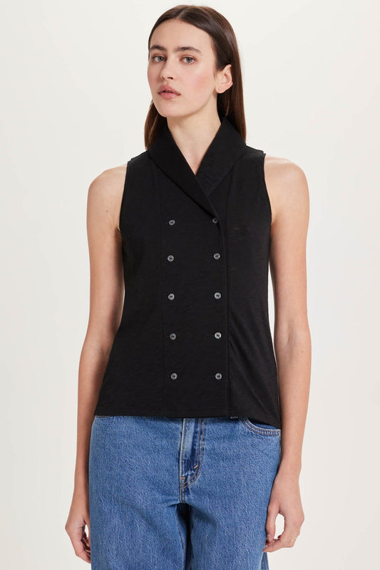 Shawl Collar Double-Breasted Shell - Black