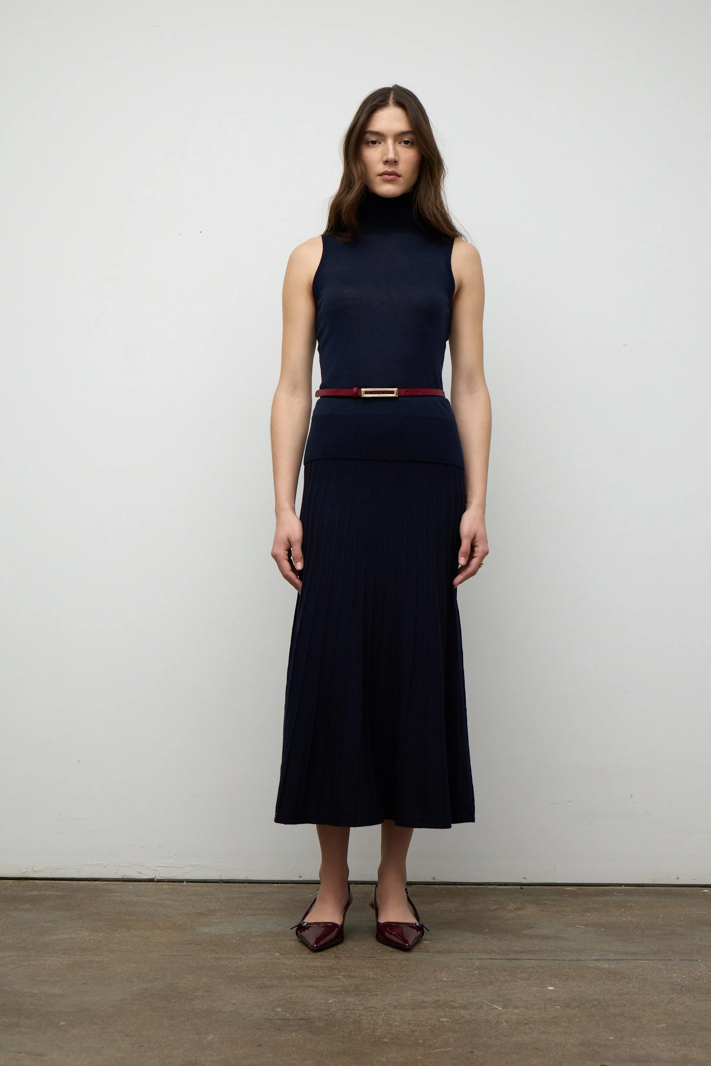 Skinny Genuine Leather Belt - Wine