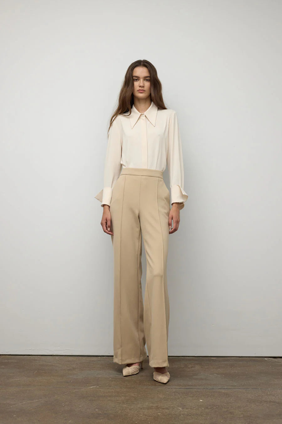 Wide Leg Pintuck Pant - Taupe