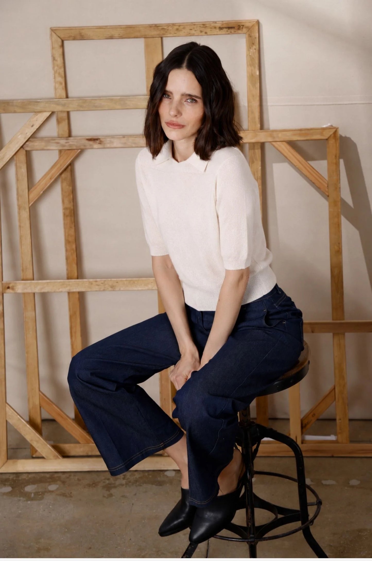 Cashmere Short Sleeve Polo - White
