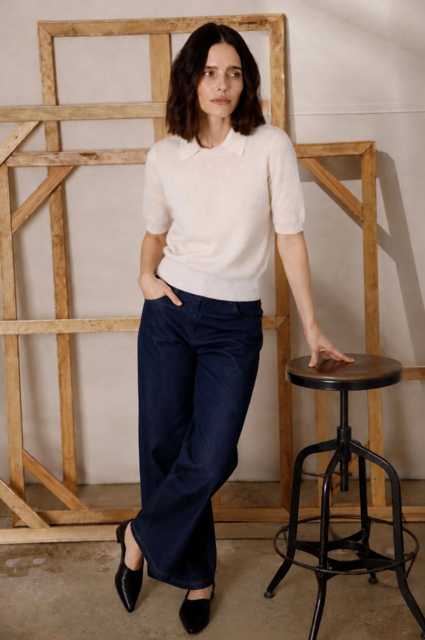 Cashmere Short Sleeve Polo - White