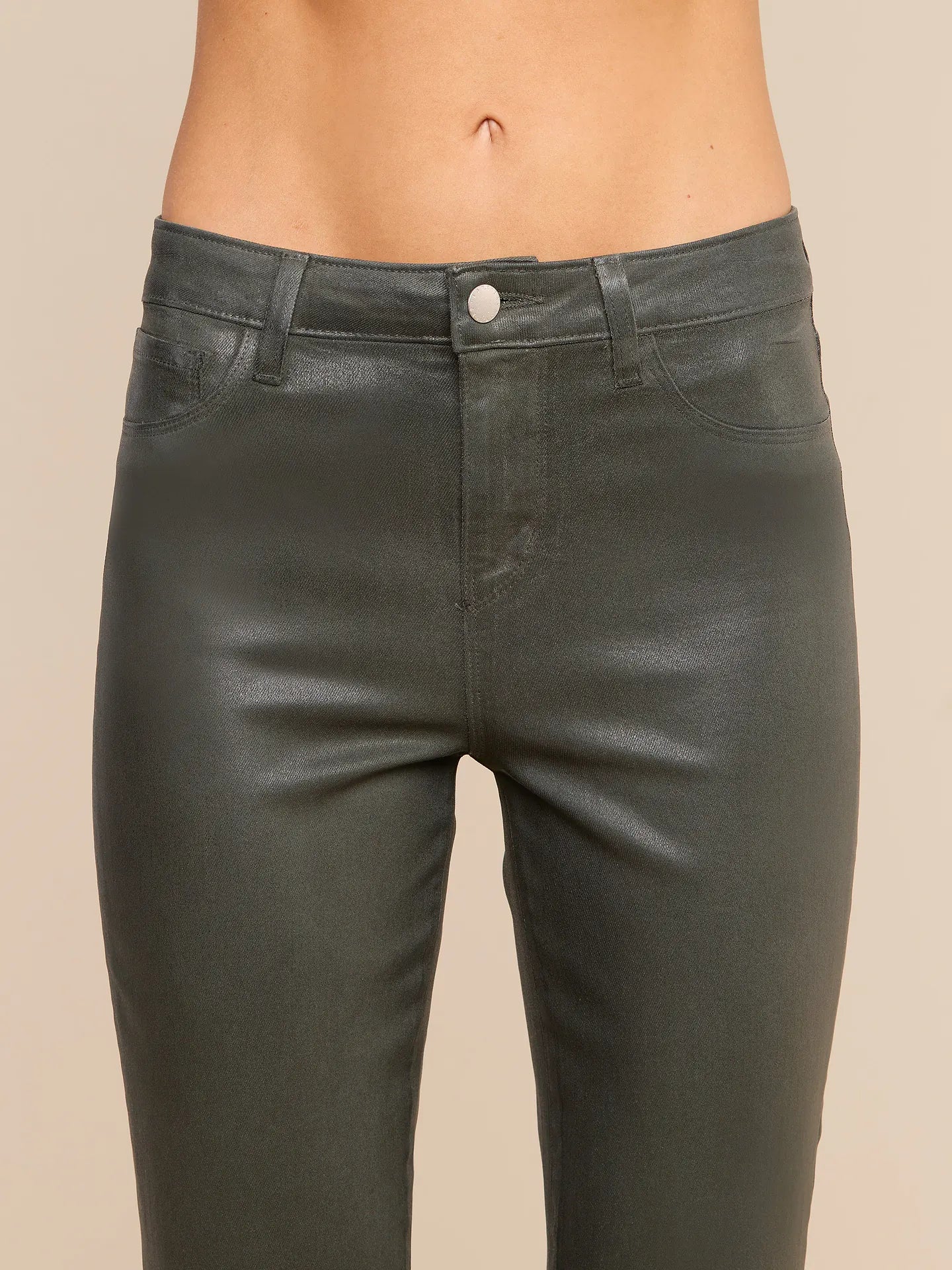 Kendra Coated Cropped Flare Jean - Ash Olive