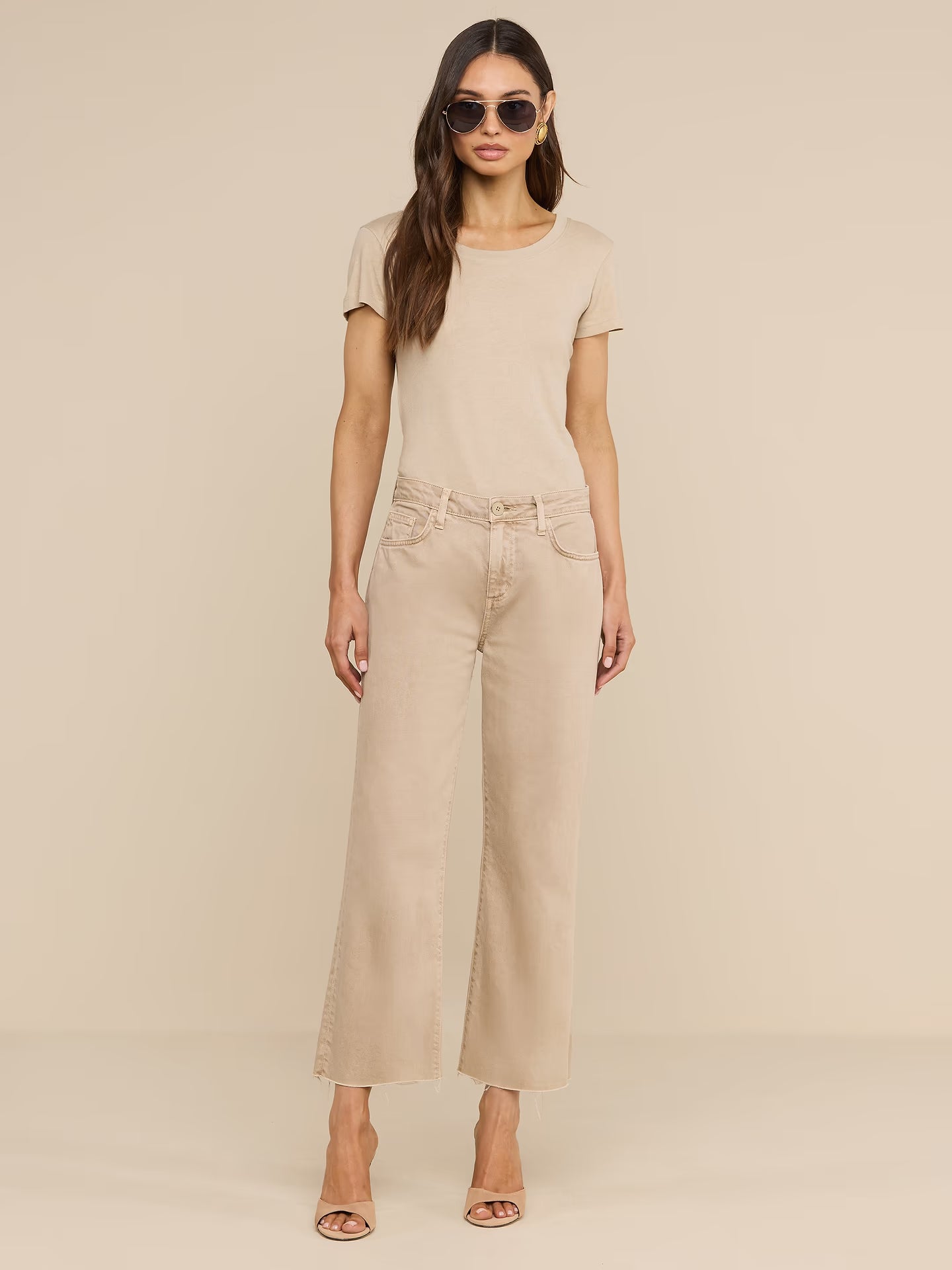 Wanda High Rise Wide Leg Crop - Biscuit