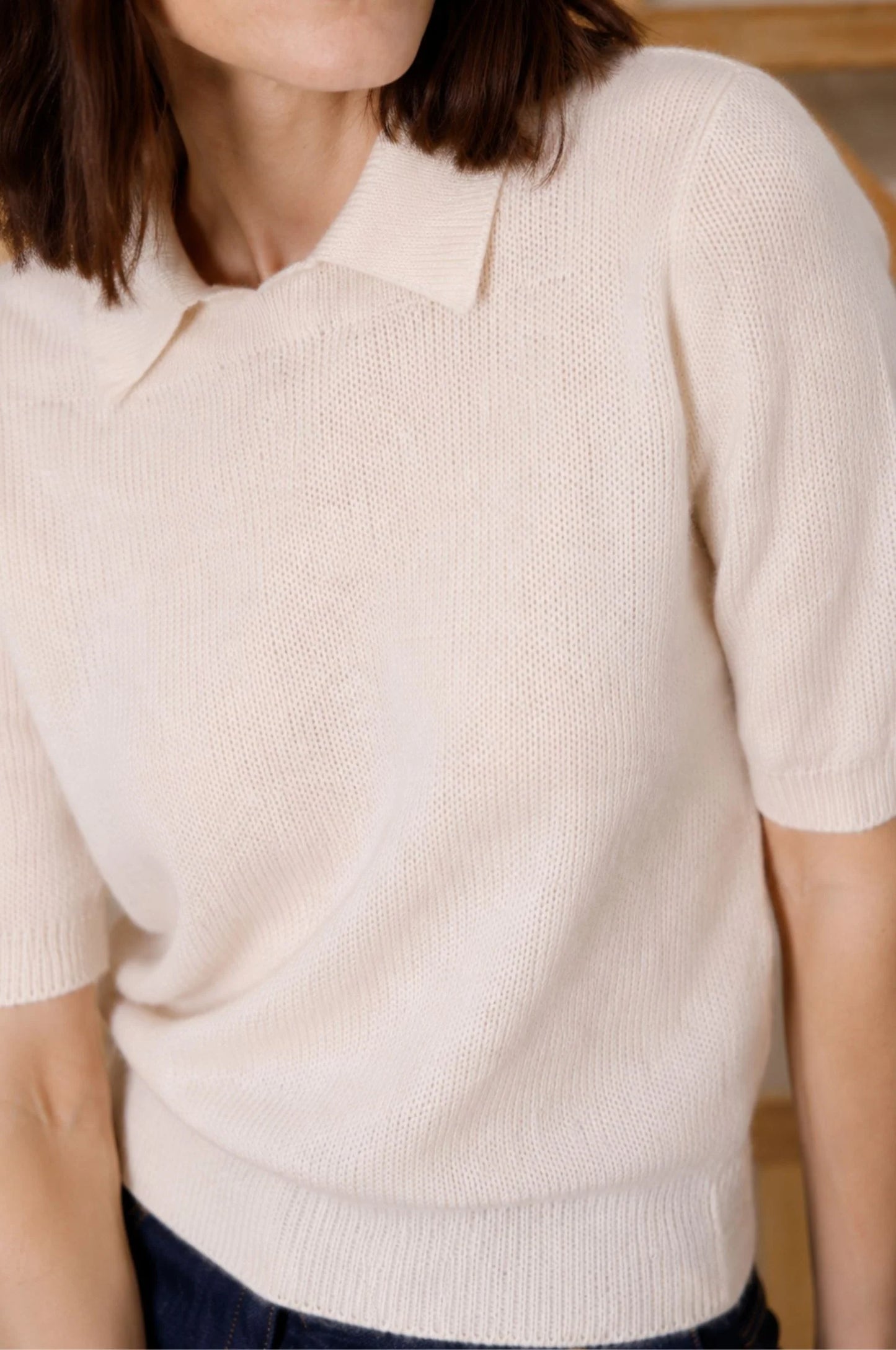 Cashmere Short Sleeve Polo - White