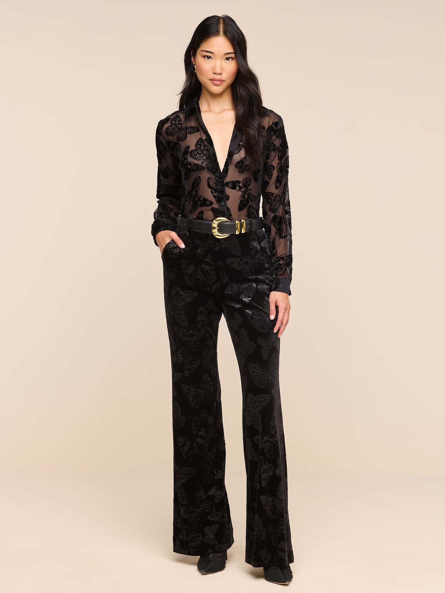 Frances Bootcut Trouser - Black Butterfly