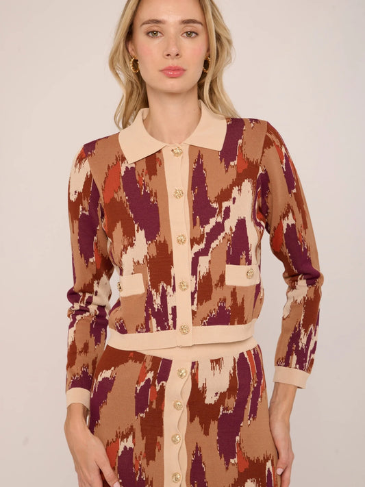 Hattie Cardigan - Amber Brush Print