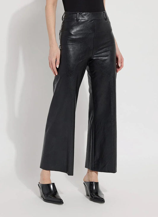 Hi Waist Vegan Leather Wide Leg Pant - Kohl Black