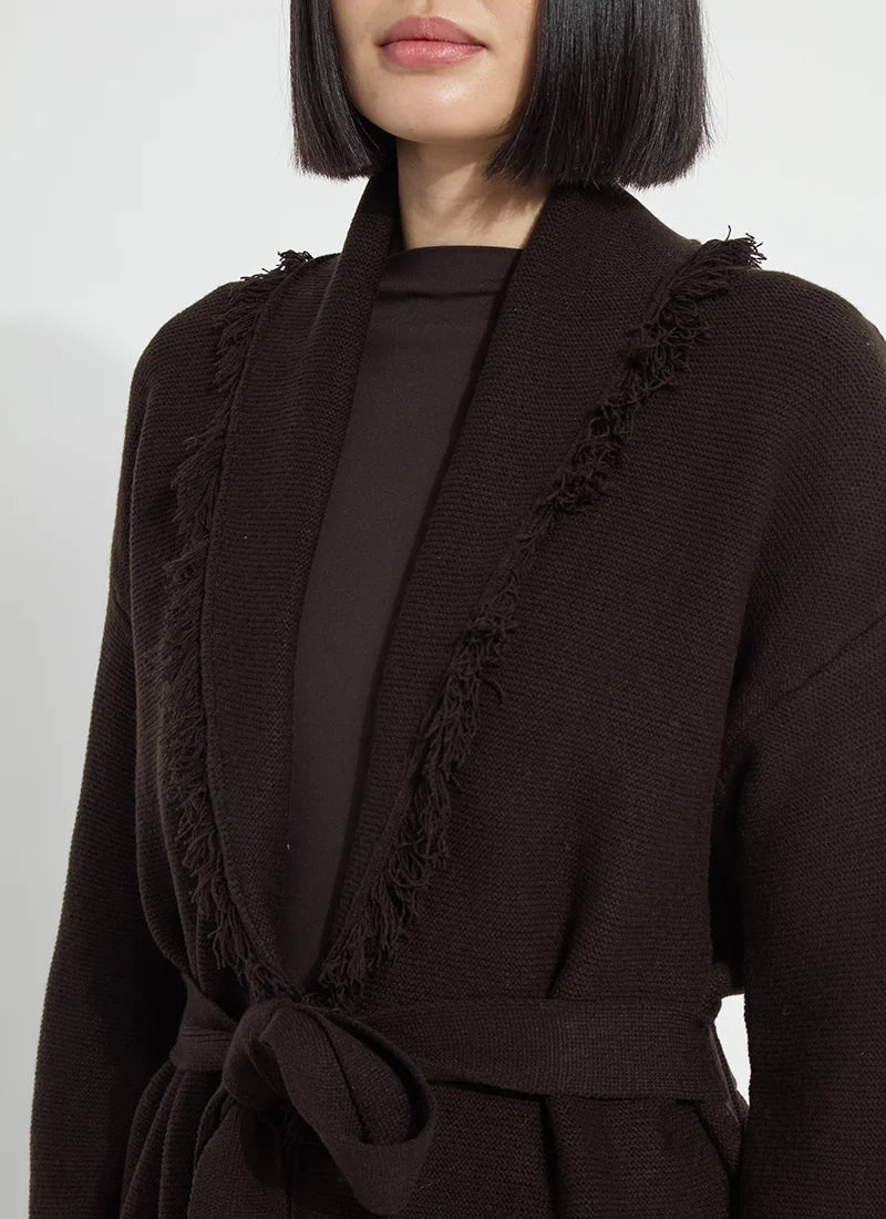 Dixie Fringe Belted Cardigan - Double Espresso