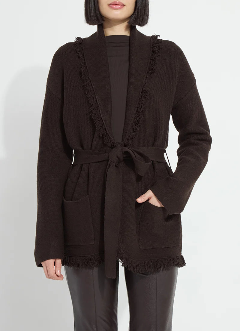 Dixie Fringe Belted Cardigan - Double Espresso
