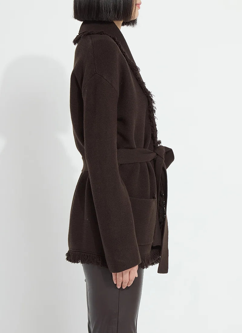 Dixie Fringe Belted Cardigan - Double Espresso