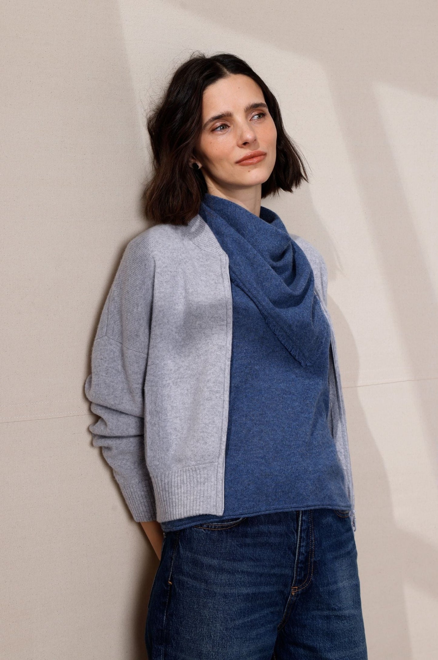 Cashmere Cropped Bomber - Foxy Silver
