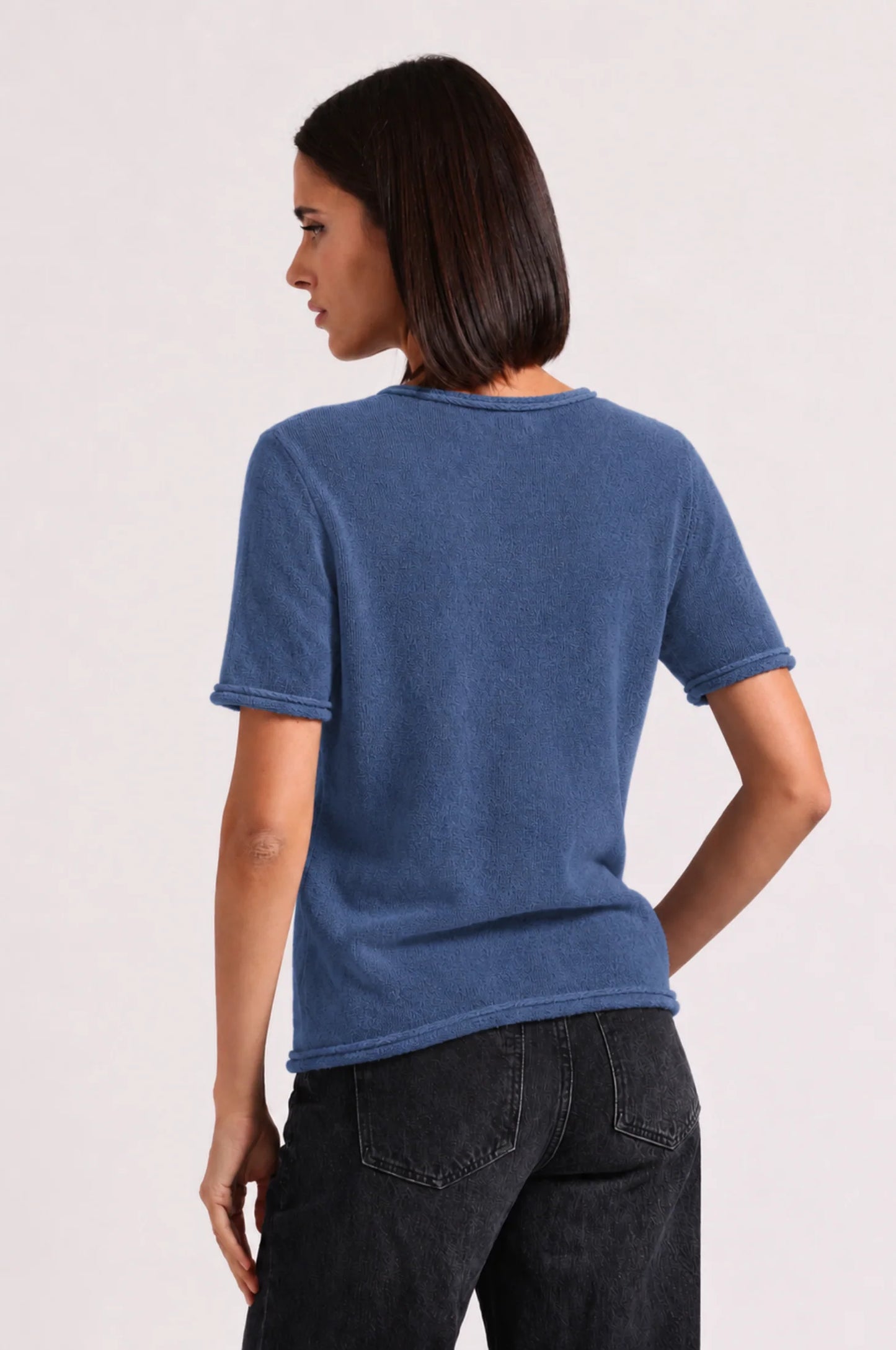 Cashmere Short Sleeve Tee with Rolled Trims - Blue Flight