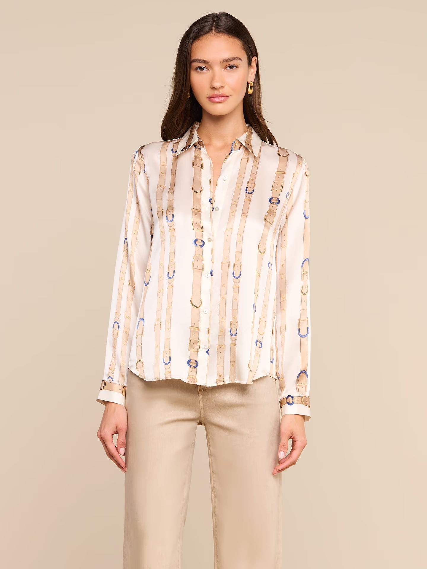 Tyler Silk Blouse - Ecru Multi Stud Belt Stripe