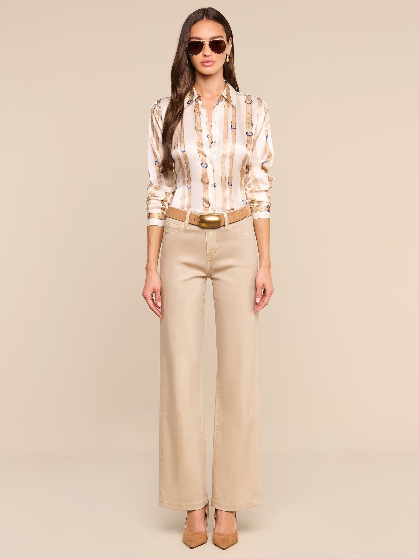 Tyler Silk Blouse - Ecru Multi Stud Belt Stripe