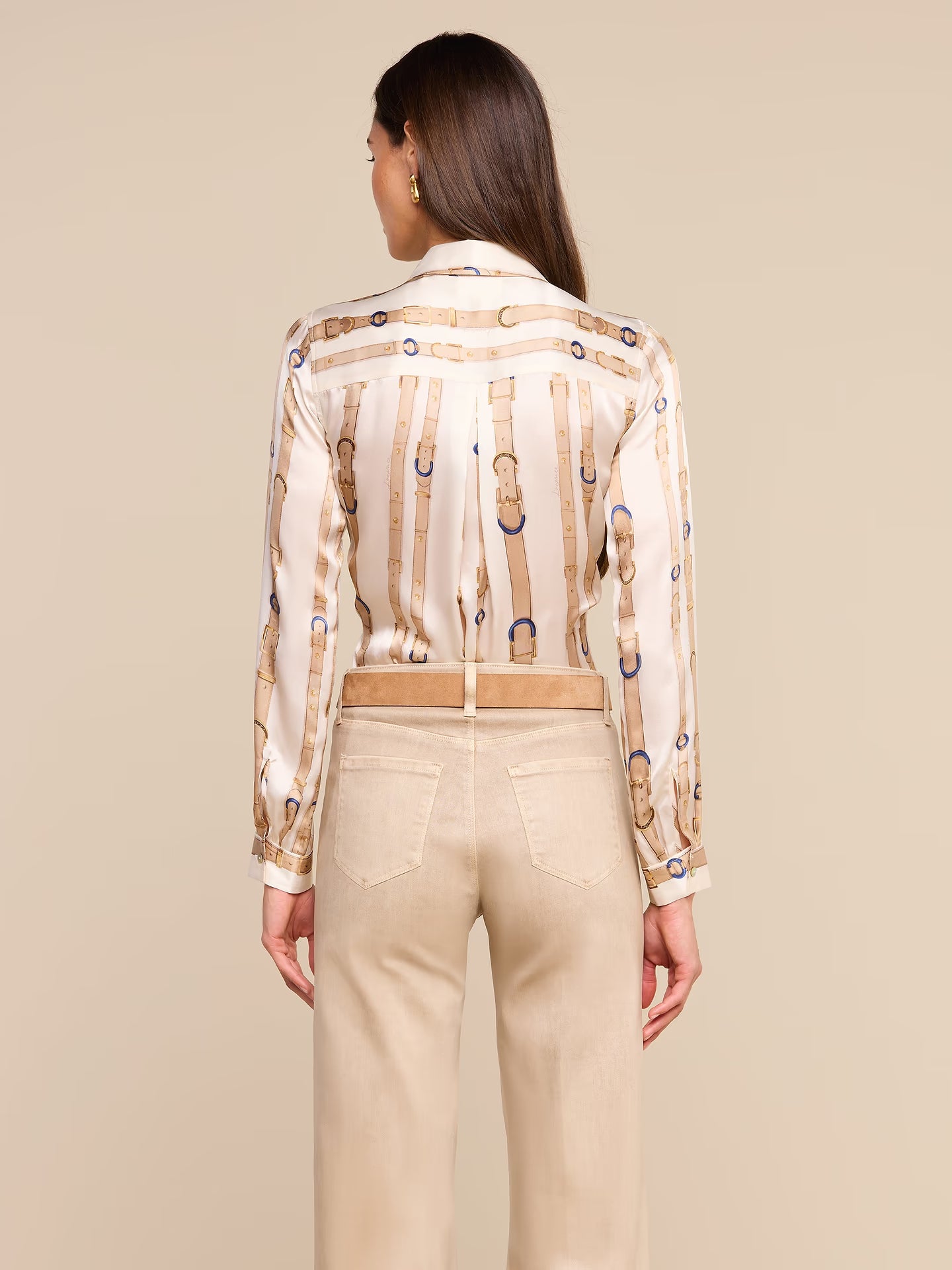 Tyler Silk Blouse - Ecru Multi Stud Belt Stripe
