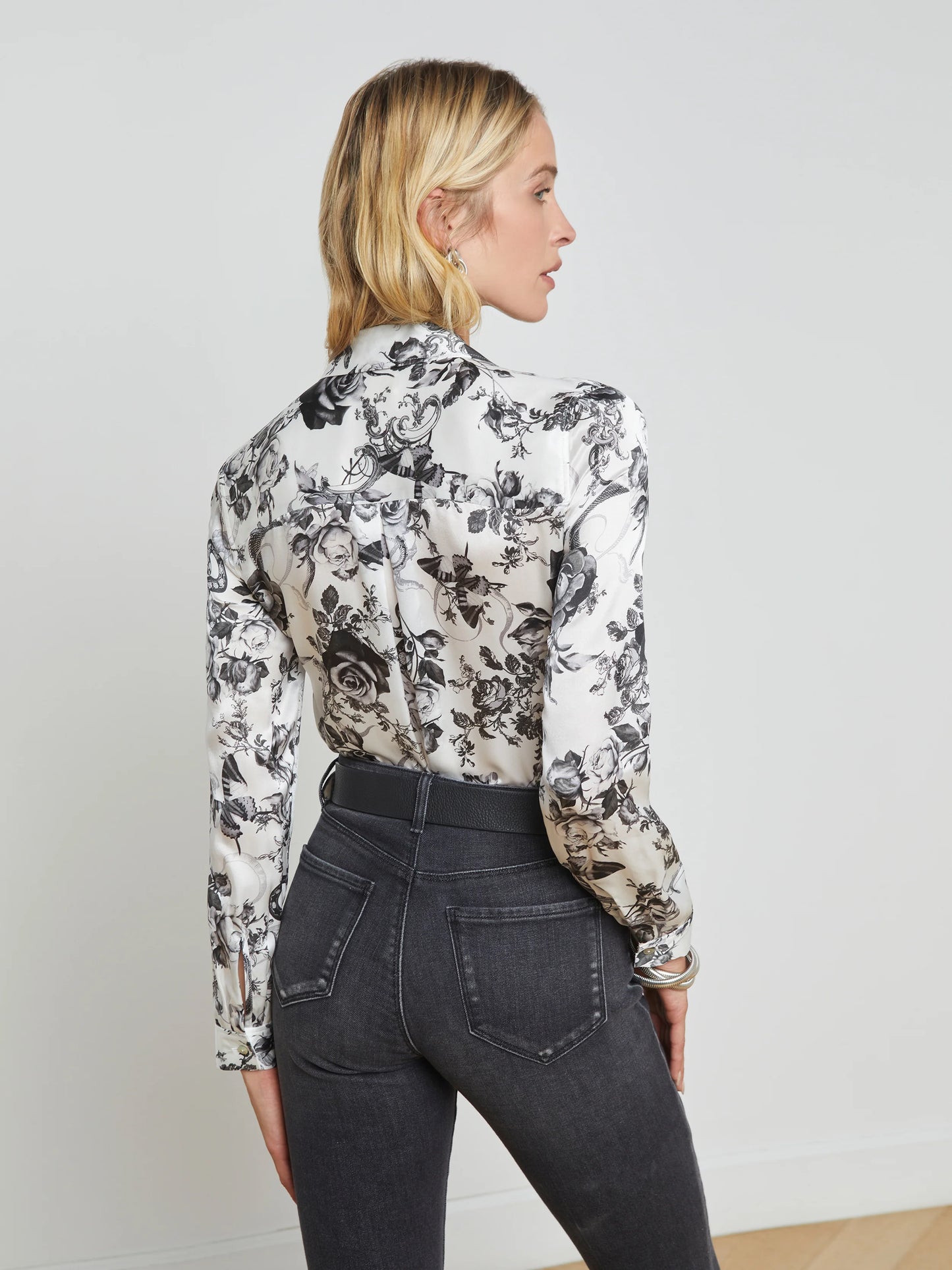 Tyler Silk Blouse - White/Black Baroque Floral