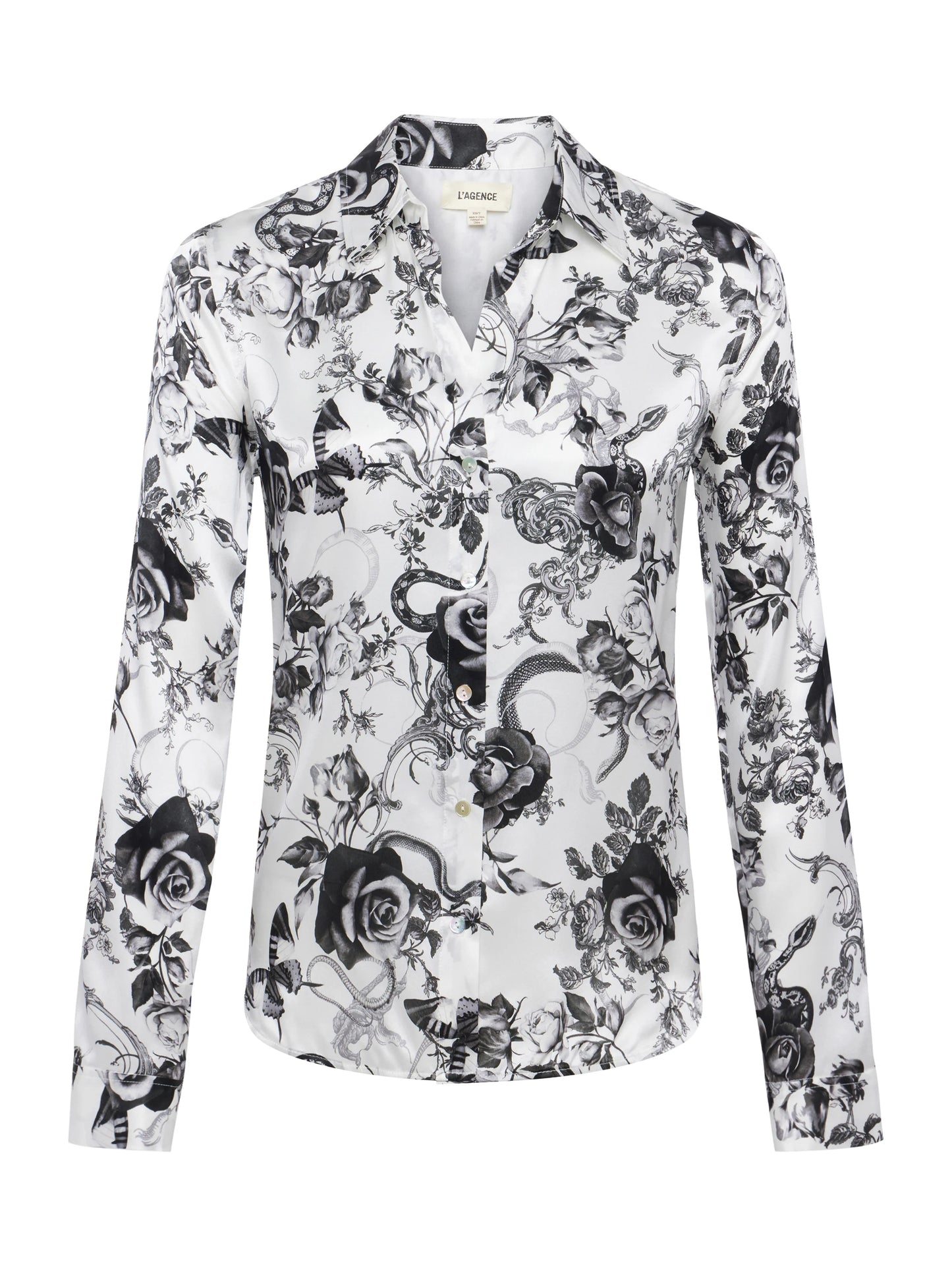 Tyler Silk Blouse - White/Black Baroque Floral