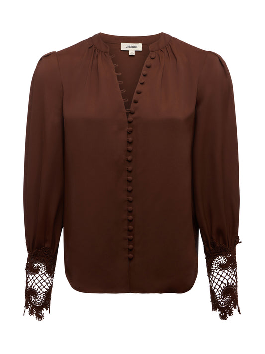 Ava Lace Cuff Blouse - Hot Fudge