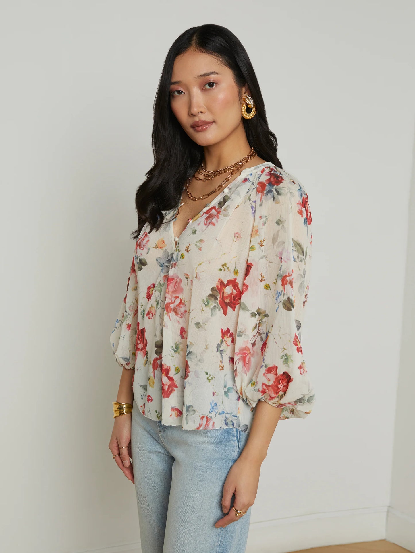 Teagan Blouse - Ivory Multi Watercolor Dusty Floral