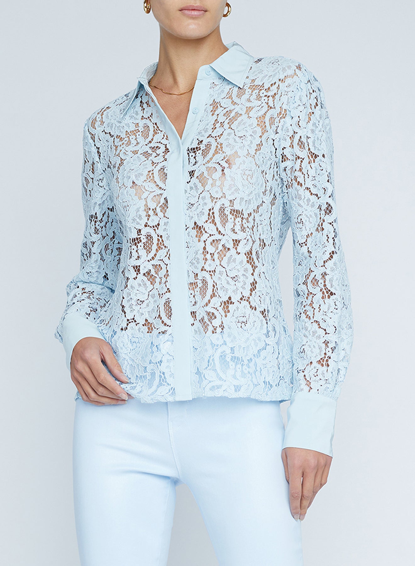 Maia Lace Button Down Blouse - Ice Water