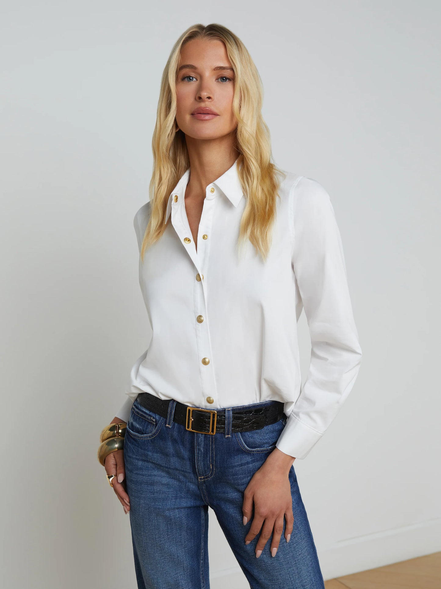 Ellery Long Sleeve Blouse - White & Gold