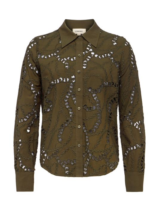 ELLERY EYELET L/S BLOUSE - PINE