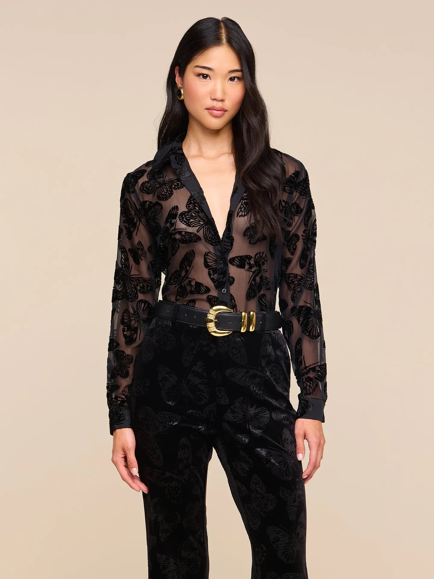 Laurent Velvet Blouse - Black Butterfly