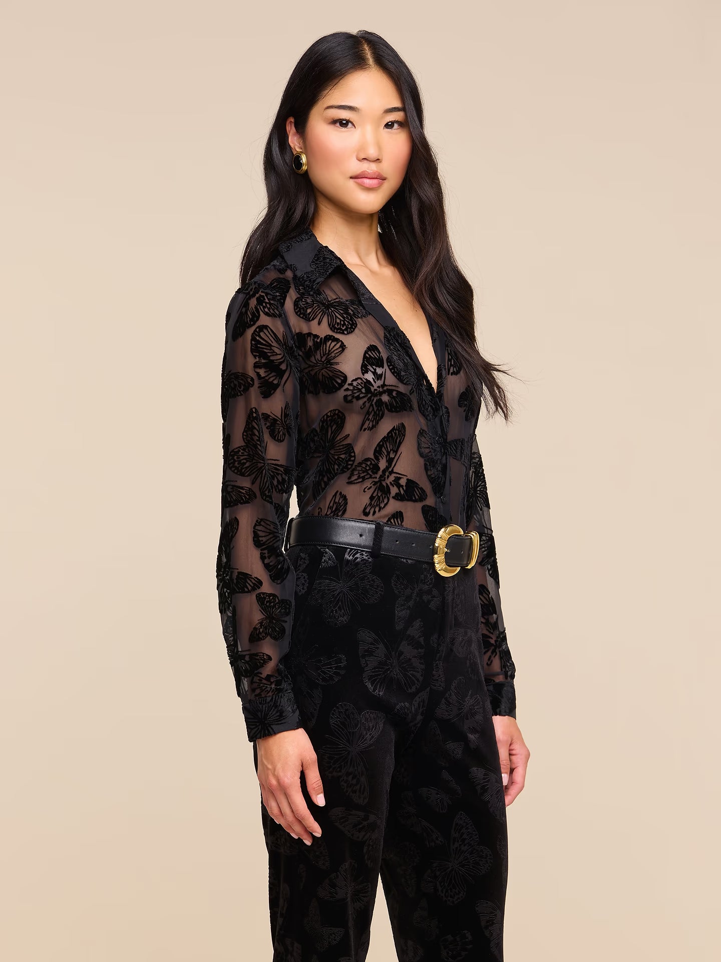 Laurent Velvet Blouse - Black Butterfly
