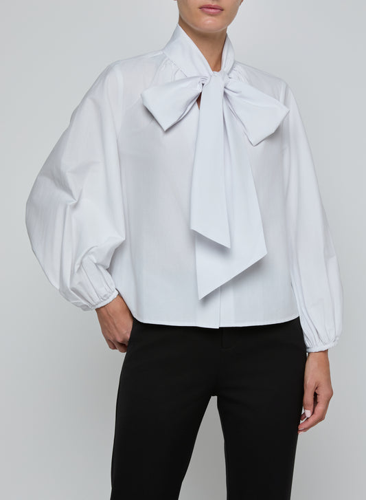 Deon Tie Neck Blouse - White