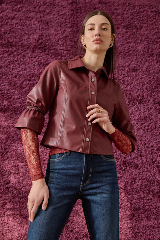 Cinched Sleeve Jacket - Bordeaux