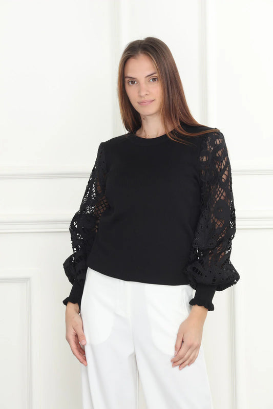 Lace Sleeve Sweater - Black