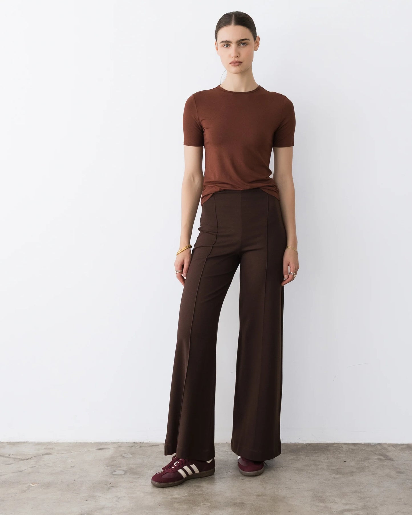 Ponte Knit Wide Leg Pant: Standard - Chocolate