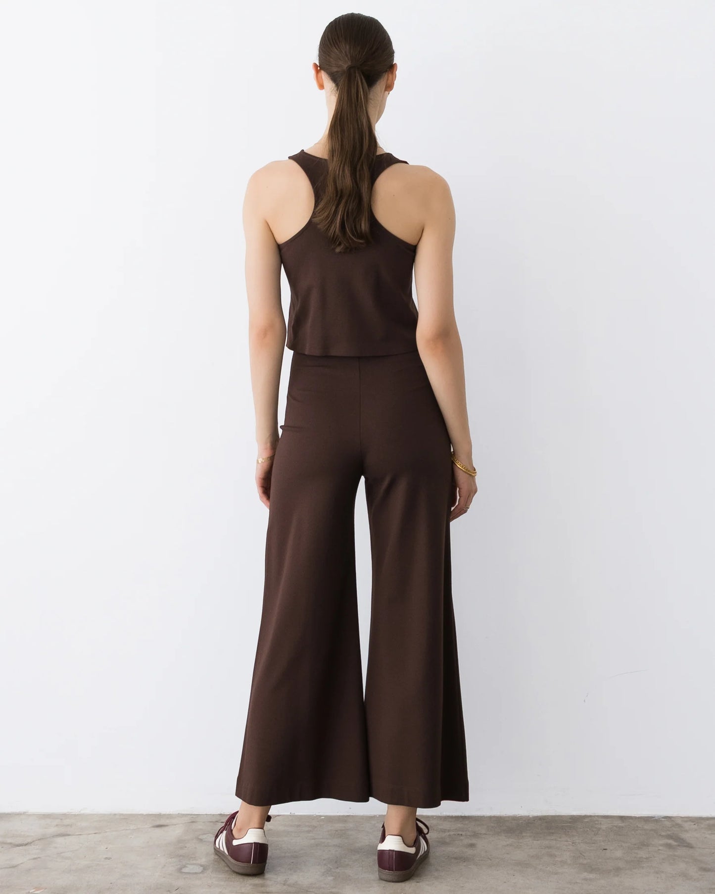 Ponte Knit Cropped Wide Leg Pant - Chocolate