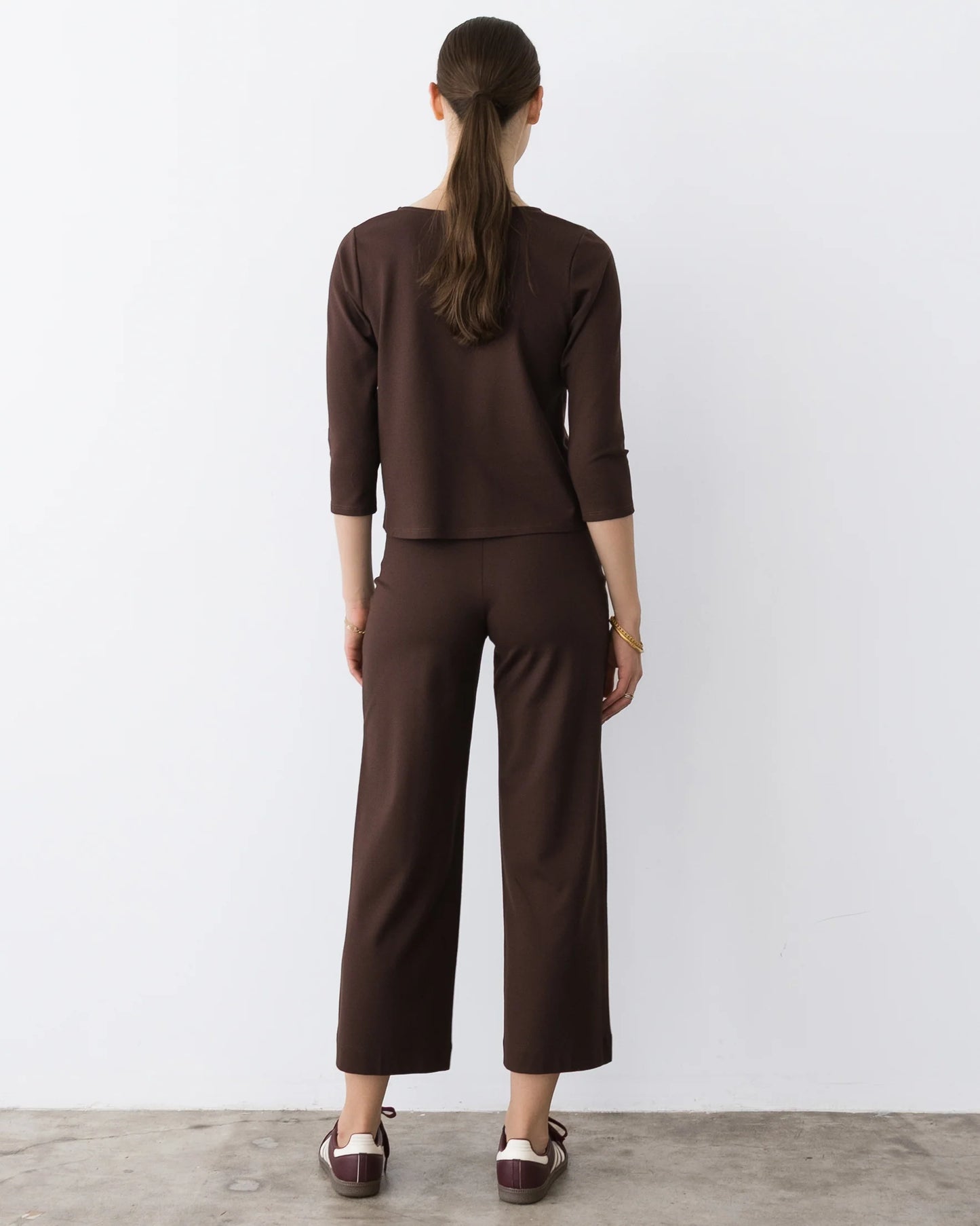 Ponte Knit Extended 3/4 Sleeve Top - Chocolate