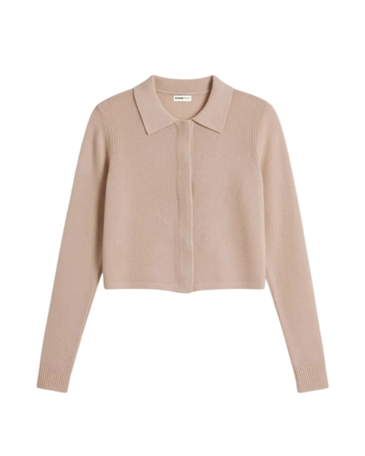 Cashmere Cropped Collared Cardigan - Brown Sugar