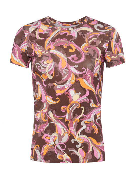 RESSI S/S CREW - PINK/BROWN ABSTRACT