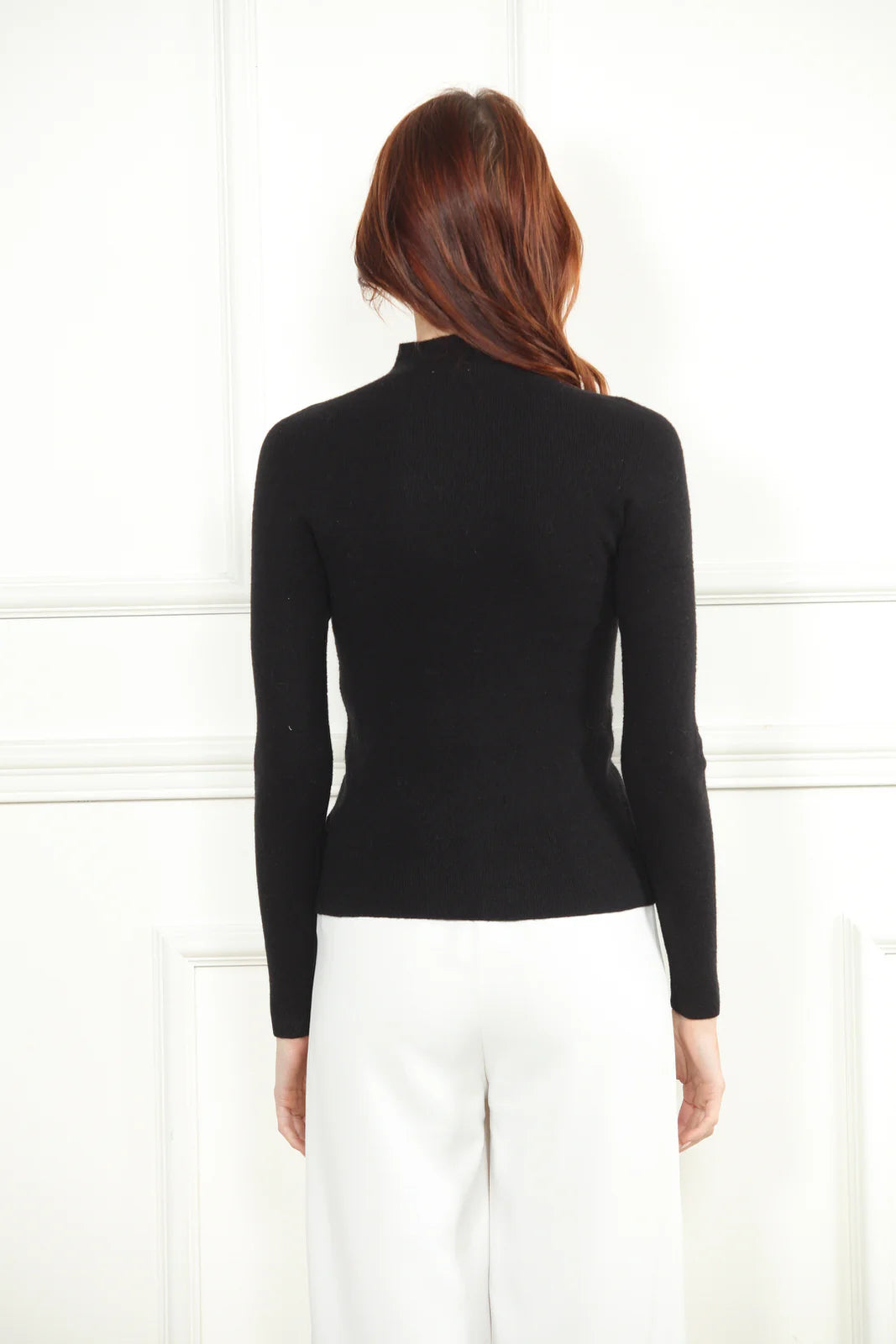 3D Flower Mock Neck Sweater - Black