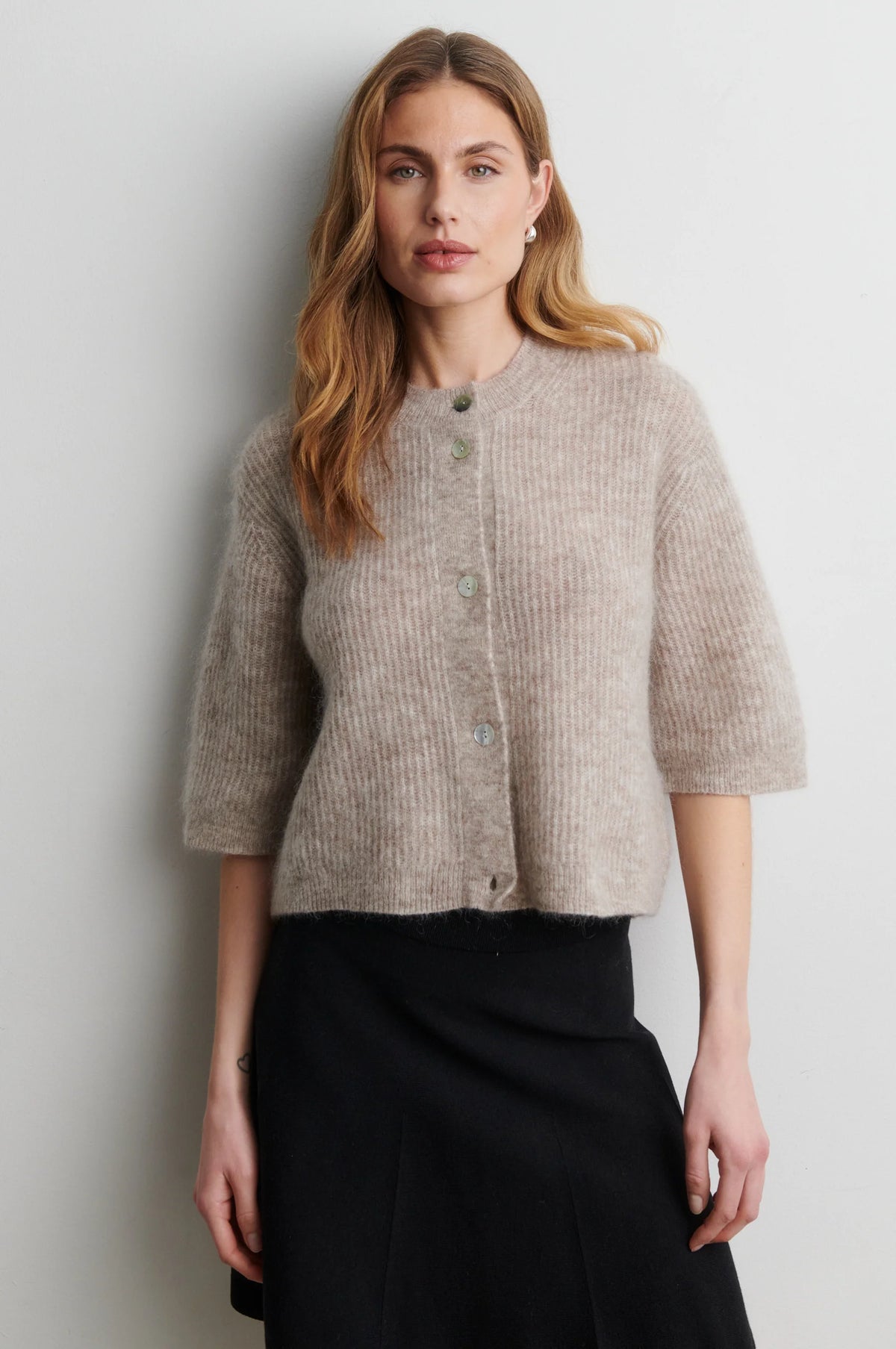 Andrea Knit Rib Cardigan - Light Beige