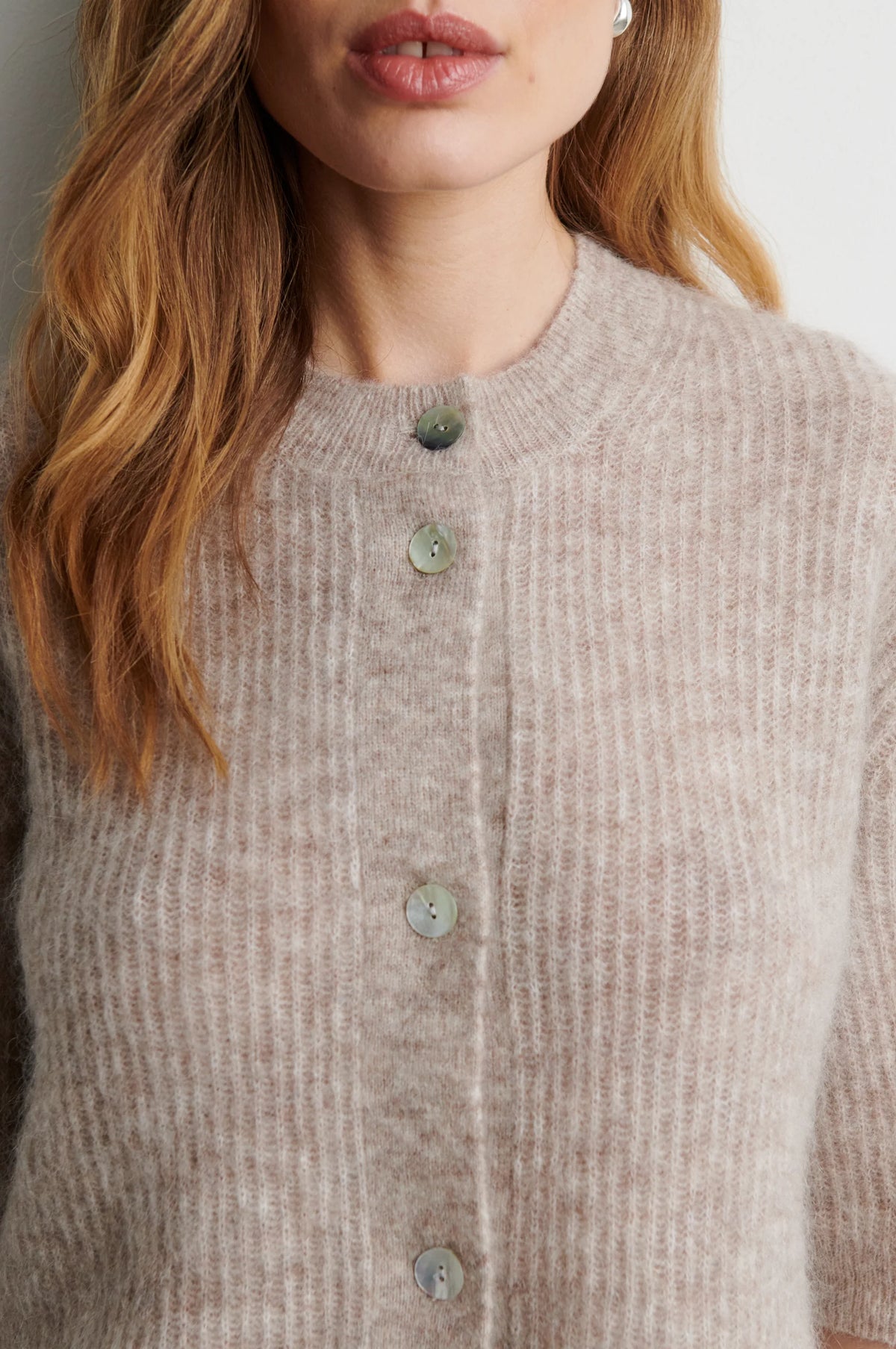 Andrea Knit Rib Cardigan - Light Beige